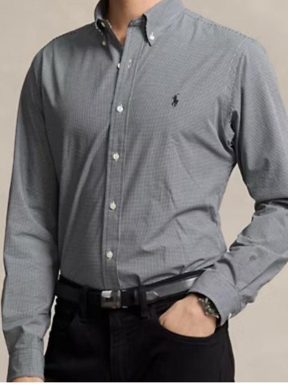 Ralph Lauren Men's Gray Micro-Check Dress Shirt